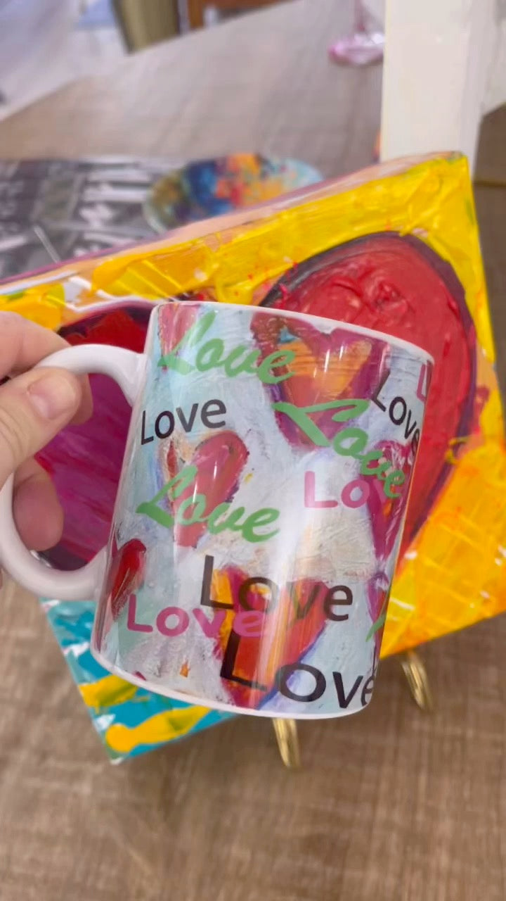 Colorful LOVE hearts mug by Tracee Gentry Matthews, second view