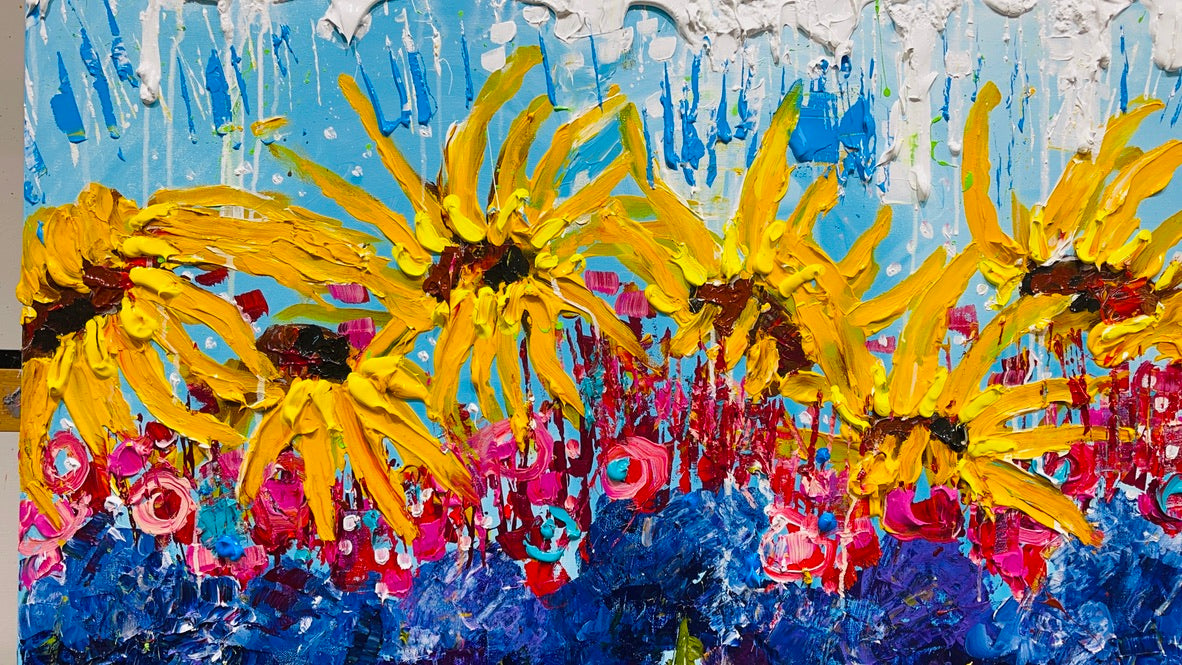 Sunflower garden, 8x10 inch matted canvas print by Tracee Gentry Matthews