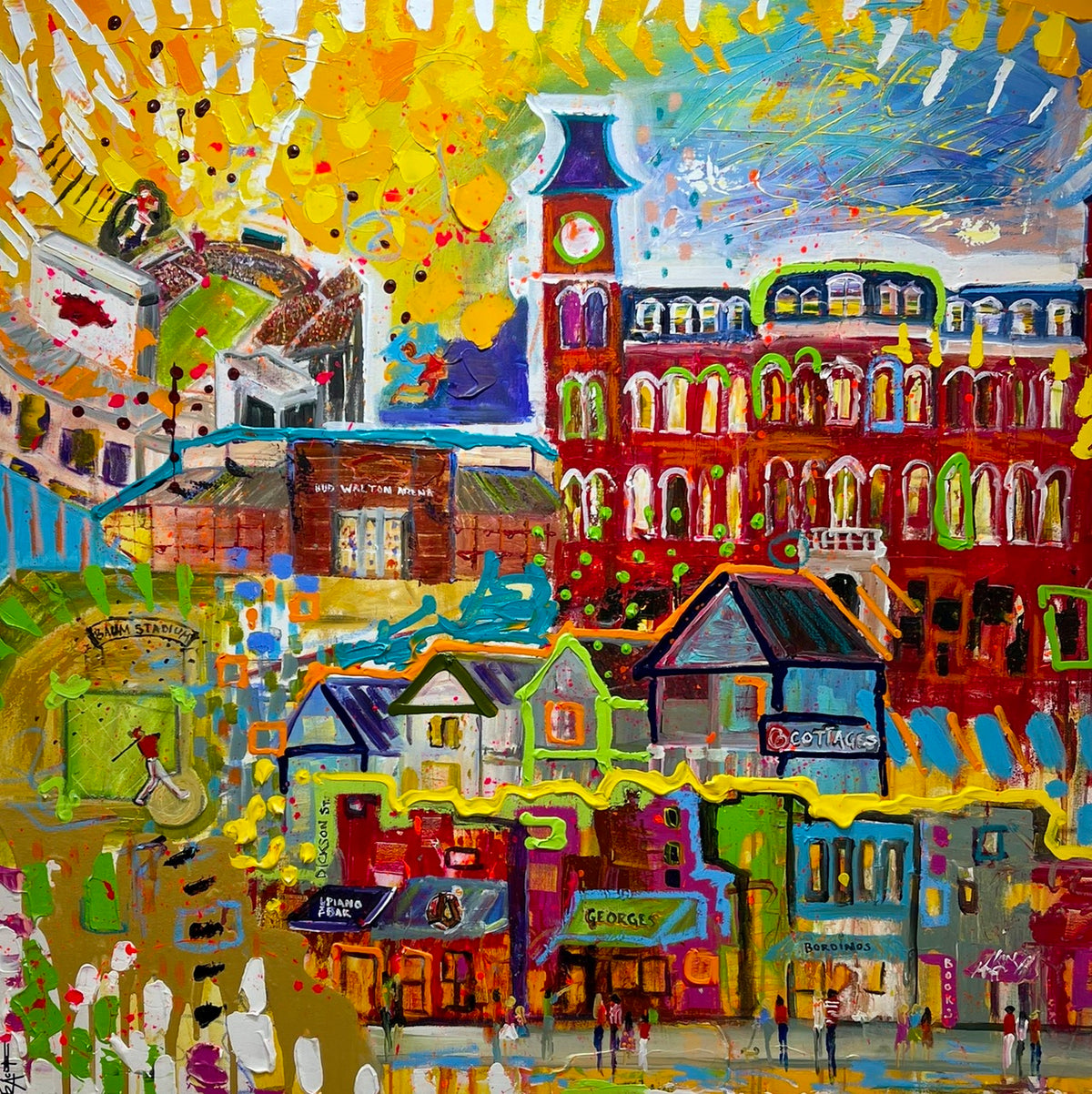 University of Arkansas, 48x48 inch large original painting by Tracee Gentry Matthews
