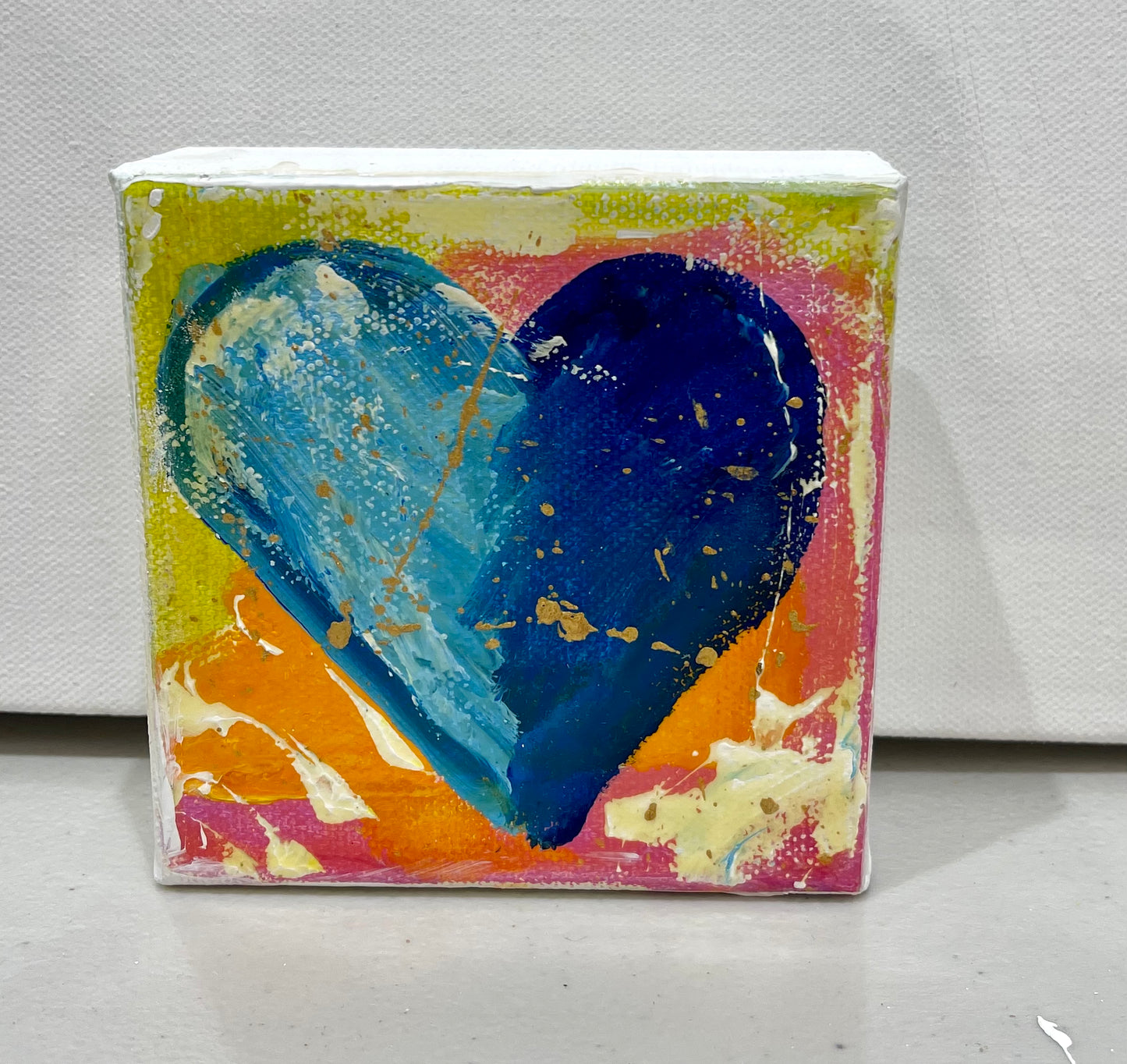 Blue heart, 4x4 inch small original painting by Tracee Gentry Matthews