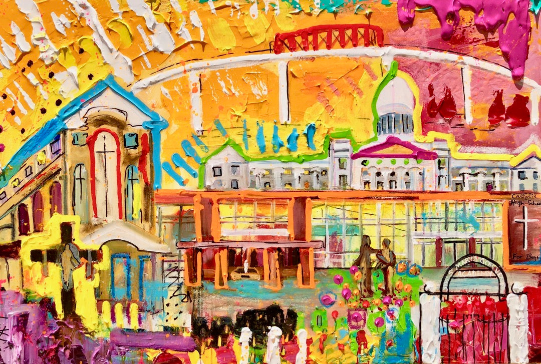 Little Rock with Catholic High and Mount St. Mary Academy, 8x10 inch matted canvas print by Tracee Gentry Matthews