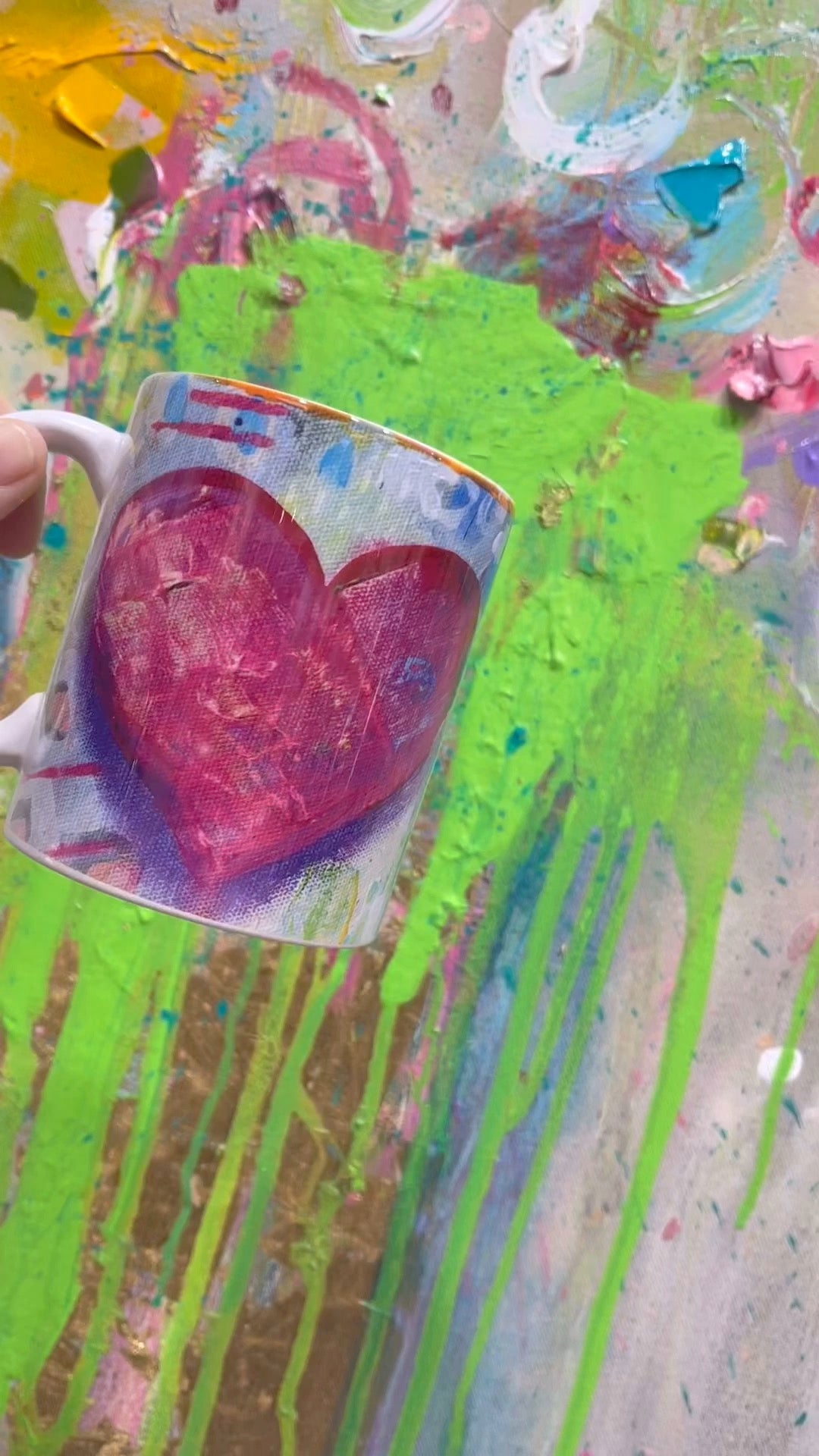 Pink and green heart mug by Tracee Gentry Matthews, view 3