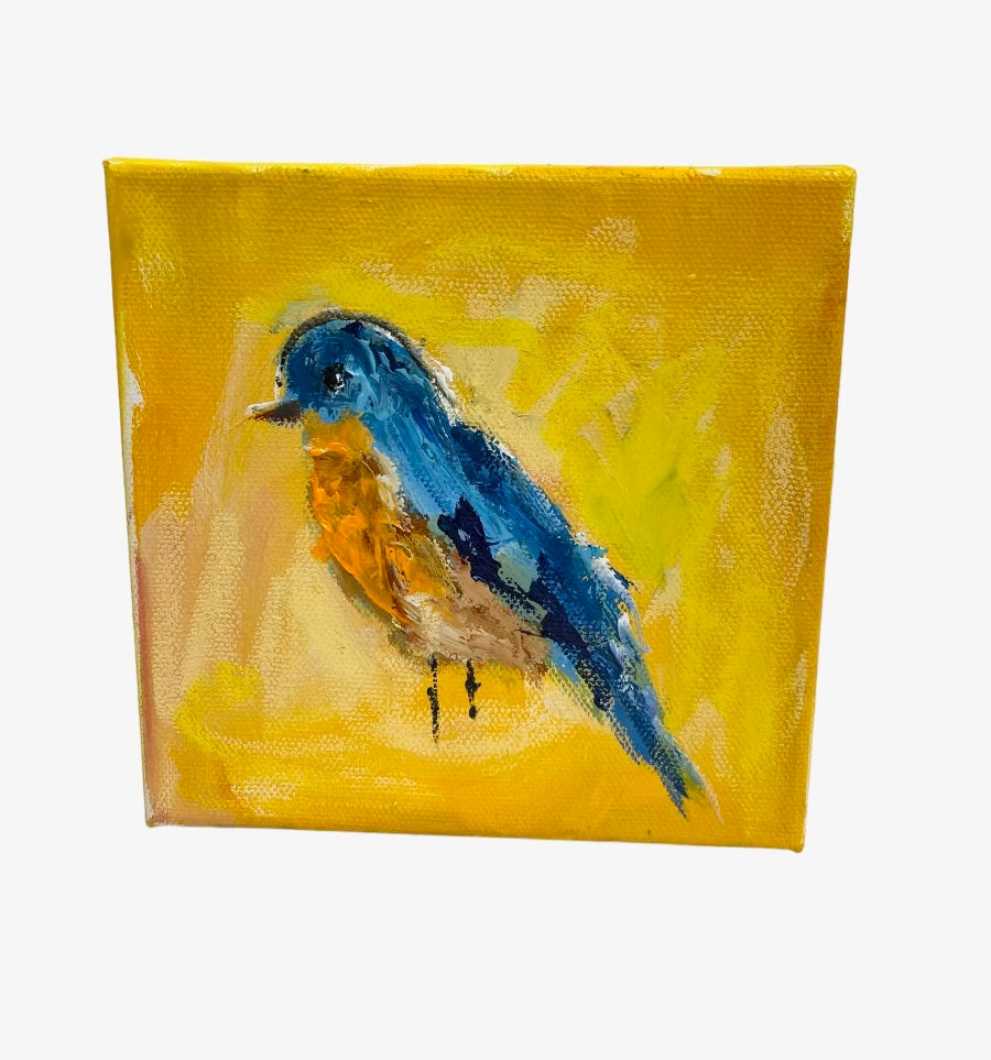 Peace With You bluebird, 6x6 inch small original painting by Tracee Gentry Matthews