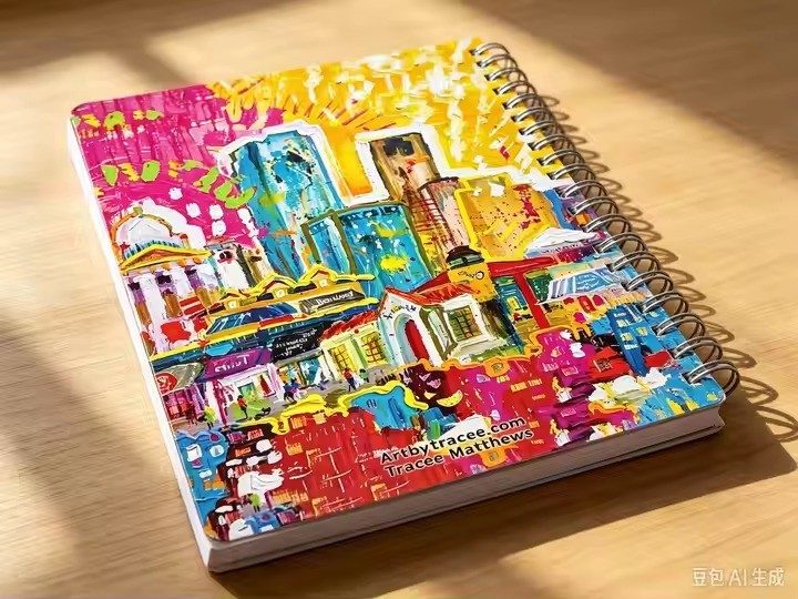 Little Rock Heights art notebook by Tracee Gentry Matthews, spiral notebook on a table