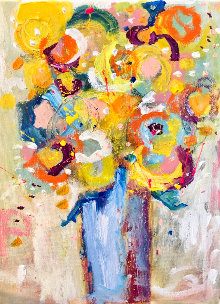 Flowers painting, 11x14 inch matted canvas print by Tracee Gentry Matthews
