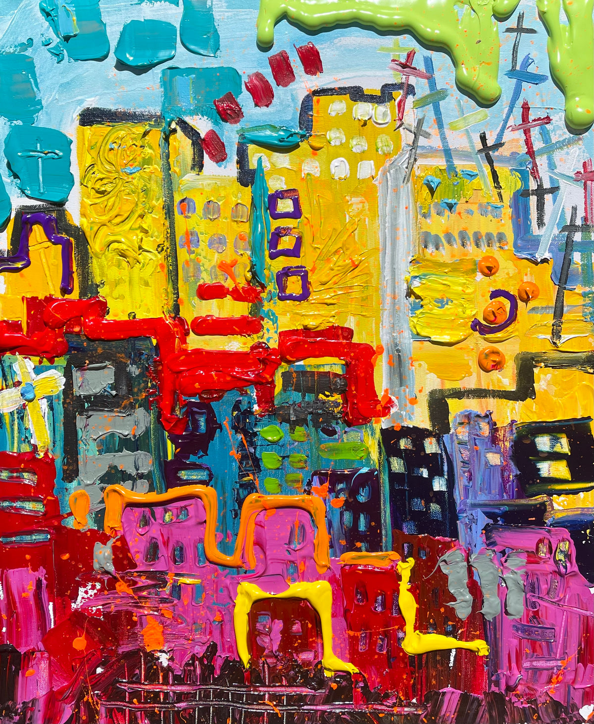 Colorful cityscape painting by Tracee Gentry Matthews, sold