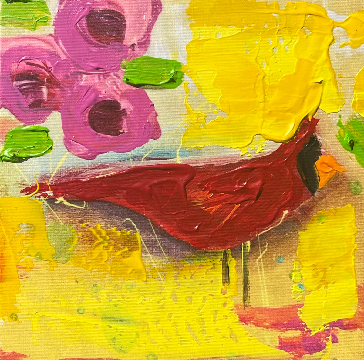 Cardinal, 6x6 inch canvas print with hand-added paint by Tracee Gentry Matthews
