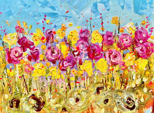 Flower garden, 8x10 inch matted canvas print by Tracee Gentry Matthews