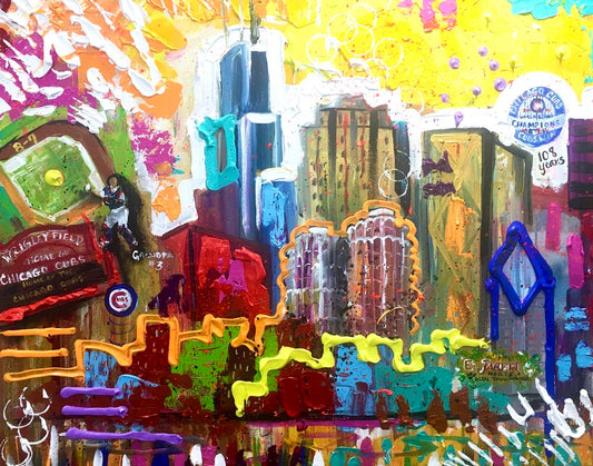 Chicago with the Cubs winning the World Series, 8x10 inch matted canvas print by Tracee Gentry Matthews