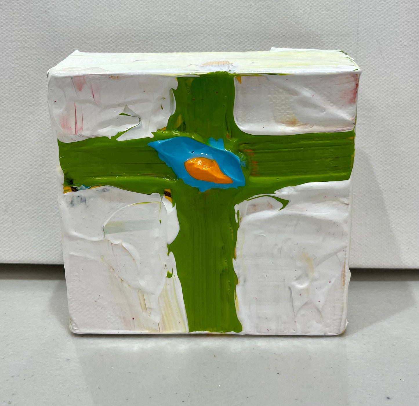 Green cross, 4x4 inch small original painting by Tracee Gentry Matthews