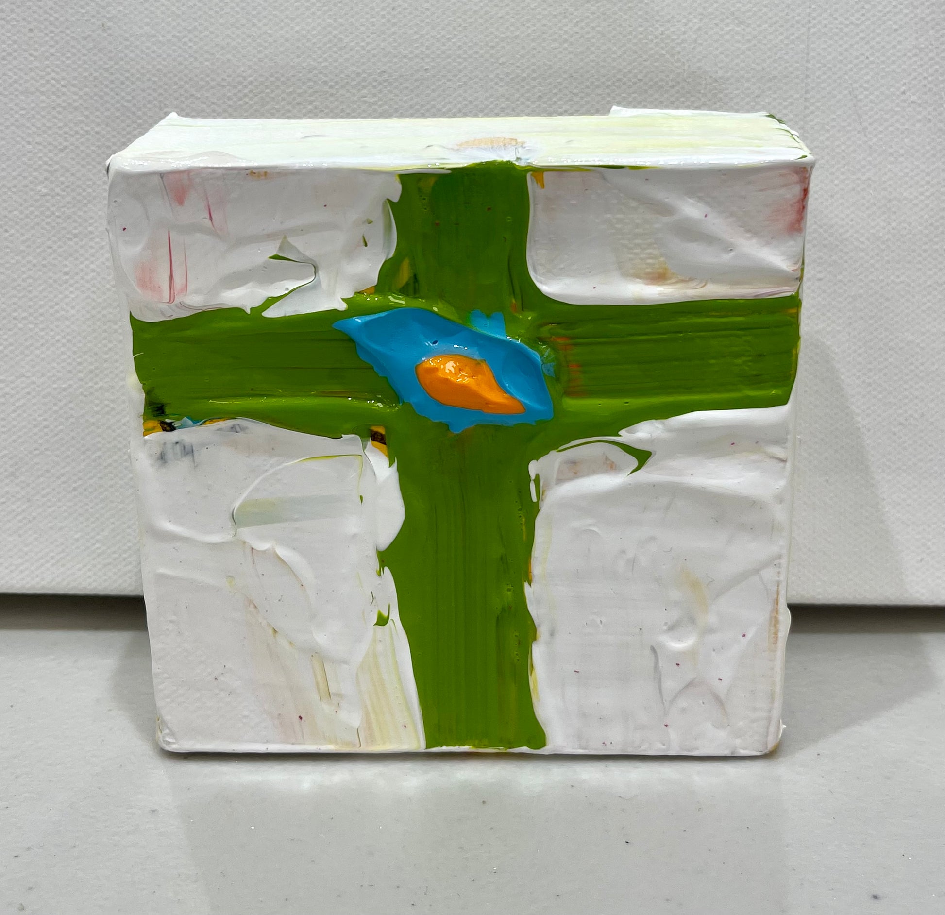 Green cross, 4x4 inch small original painting by Tracee Gentry Matthews
