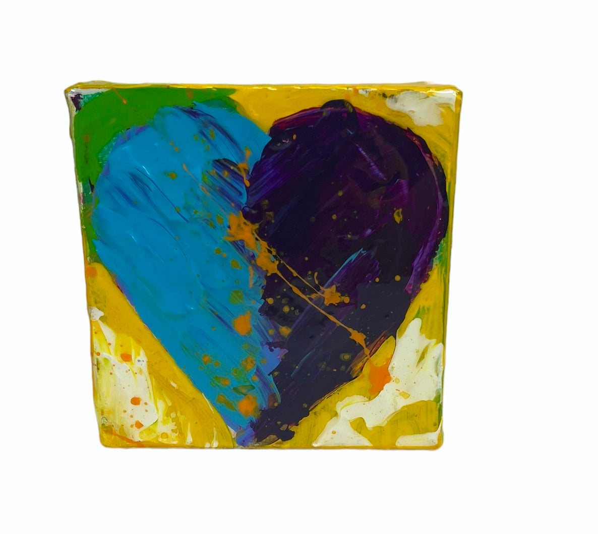 Blue heart with purple, 4x4 inch small original painting by Tracee Gentry Matthews