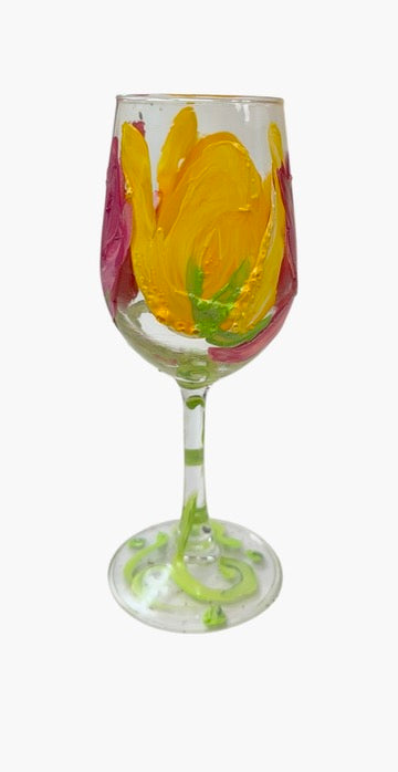 Hand-painted tulip wine glass by Tracee Gentry Matthews