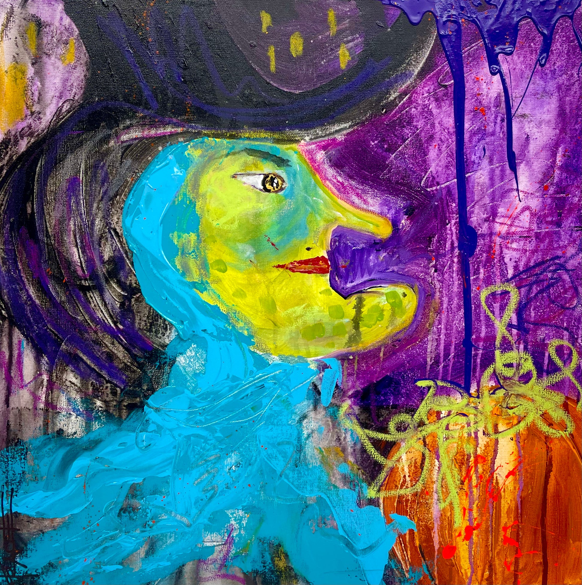 Halloween Witch, 24x24 inch original painting by Tracee Gentry Matthews