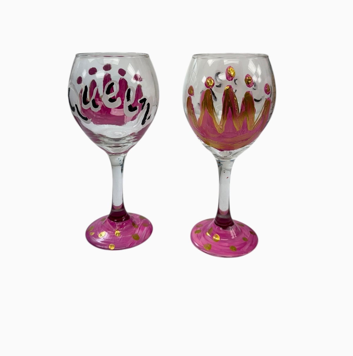 Hand-painted crown queen wine glass by Tracee Gentry Matthews