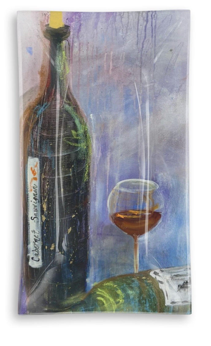 Glass serving tray with wine painting by Tracee Gentry Matthews