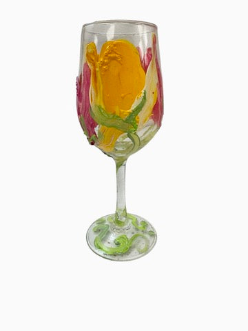 Hand-painted tulip wine glass by Tracee Gentry Matthews