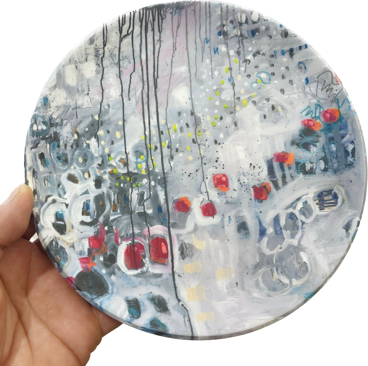 Small decorative plate in black, white and pink by Tracee Gentry Matthews