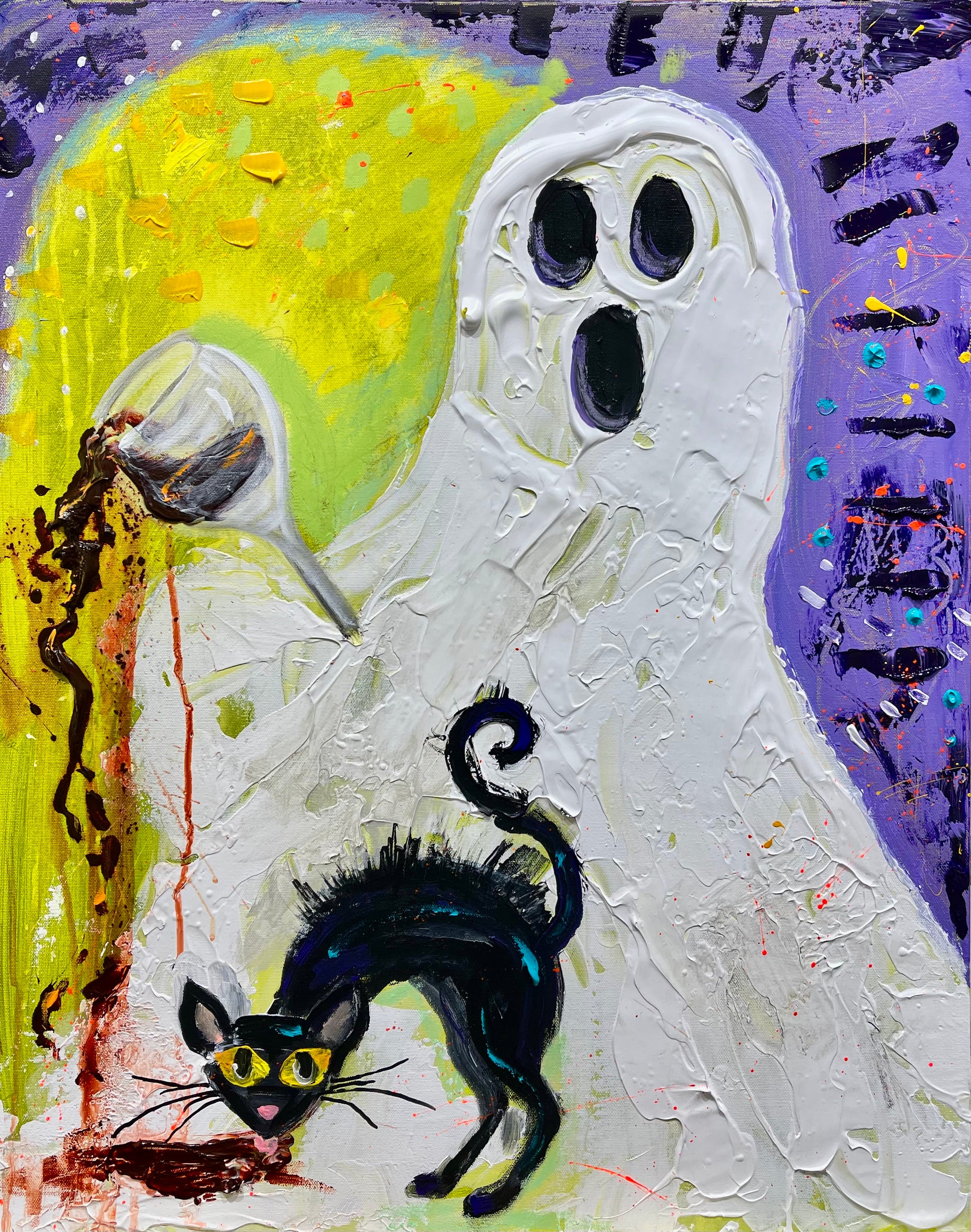 Boo! I Spilled My Wine, 30x24 inch original Halloween painting by Tracee Gentry Matthews