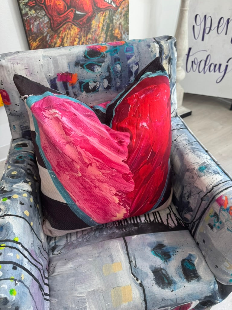 Heart pillow with black and white stripes, 20x20 inch, by Tracee Gentry Matthews