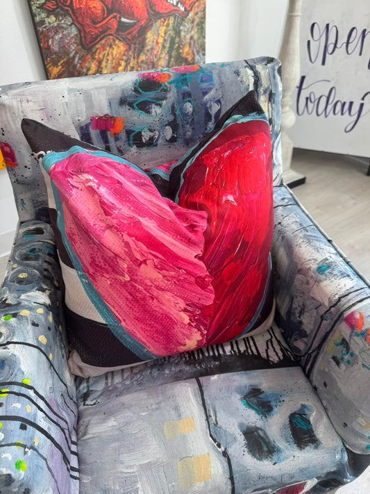 Heart pillow with black and white stripes, 20x20 inch, by Tracee Gentry Matthews