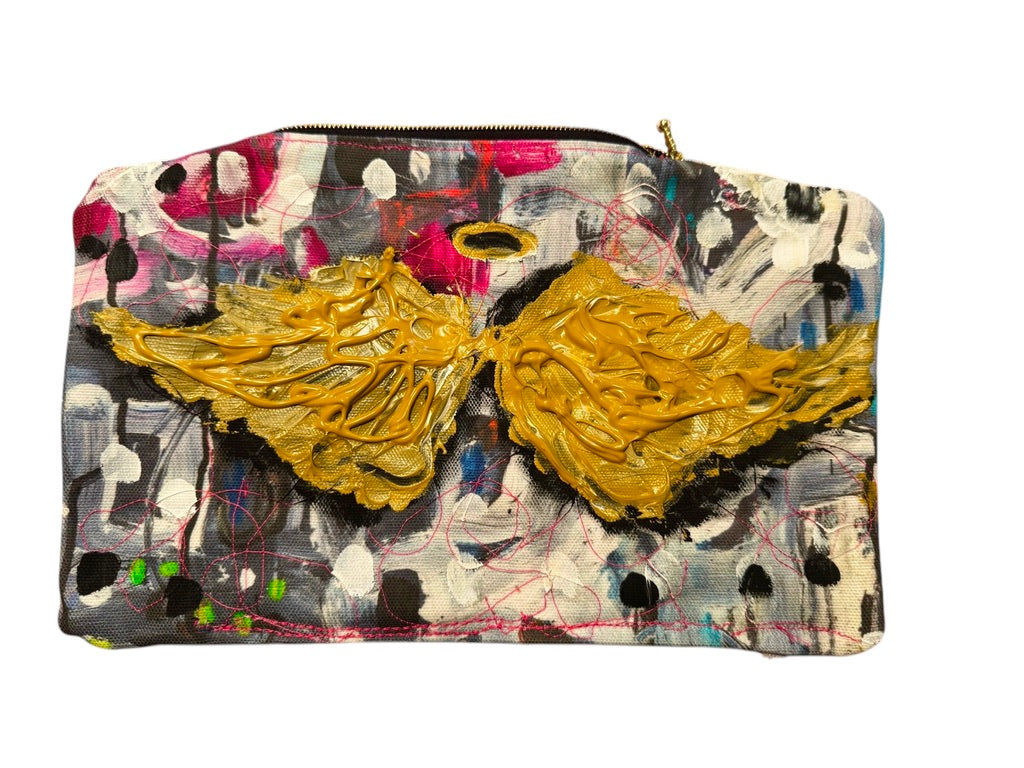 One-of-a-kind angel wing bag with art by Tracee Gentry Matthews