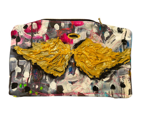 One-of-a-kind angel wing bag with art by Tracee Gentry Matthews