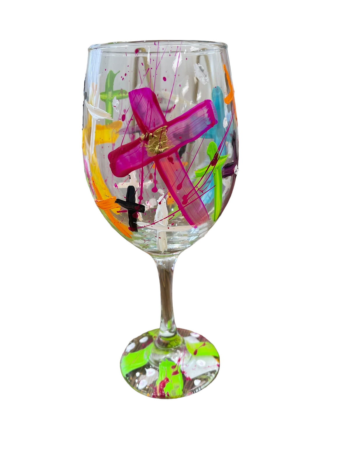 Colorful hand-painted wine glasses J by Tracee Gentry Matthews