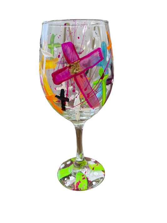 Colorful hand-painted wine glasses J by Tracee Gentry Matthews