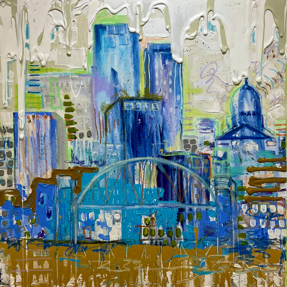 Little Rock, 36x36 inch original cityscape painting by Tracee Gentry Matthews