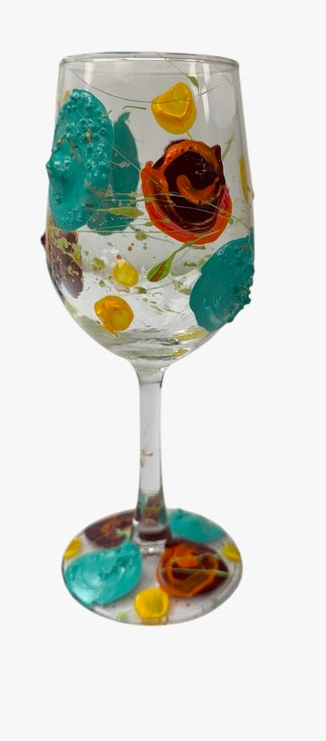 Colorful hand-painted wine glass by Tracee Gentry Matthews