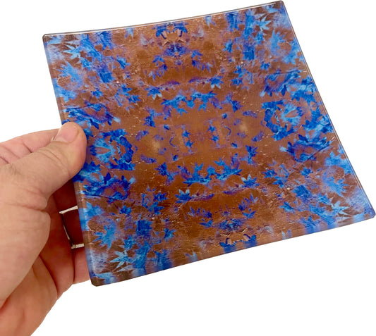 Blue and gold glass serving tray by Tracee Gentry Matthews
