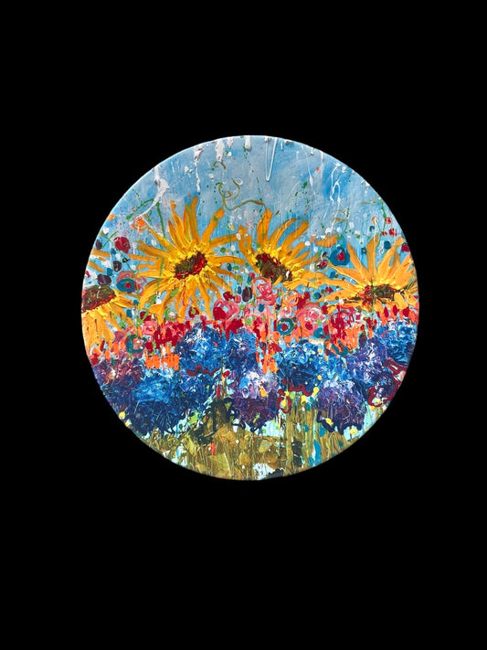 Sunflower decorative glass bowl, 15.25 inch, with art by Tracee Gentry Matthews