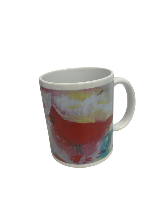 Red cardinal coffee mug with art by Tracee Gentry Matthews