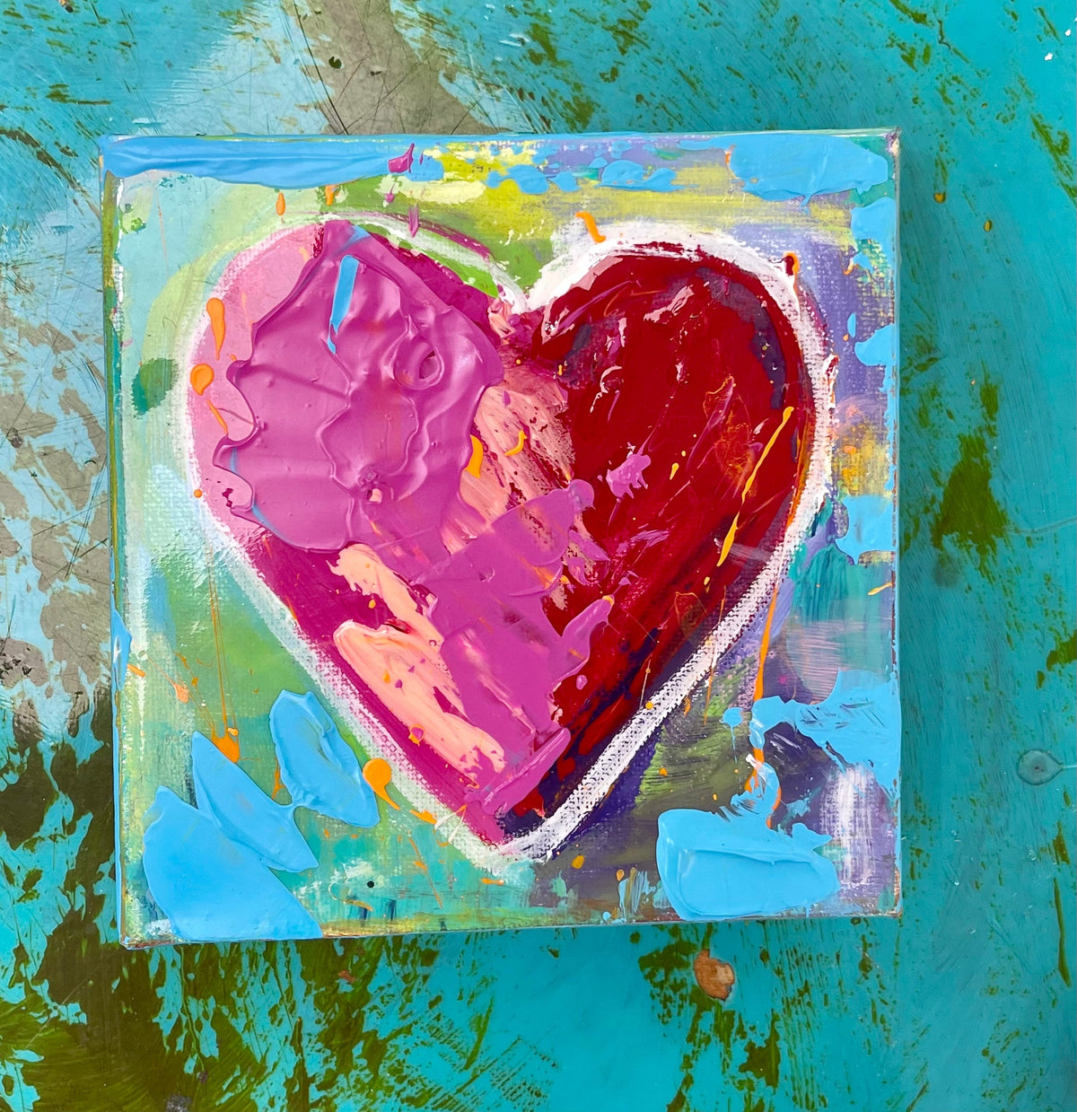 Pink Heart with Blue Lines