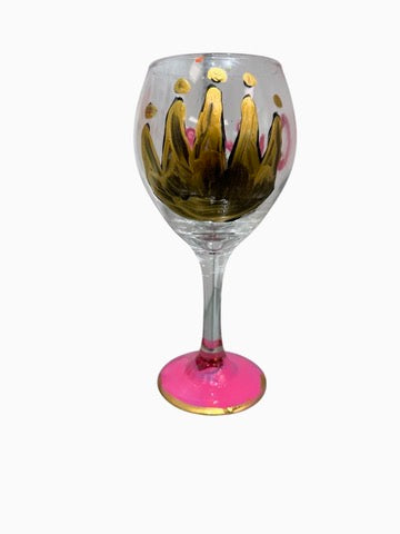Hand-painted crown queen wine glass by Tracee Gentry Matthews