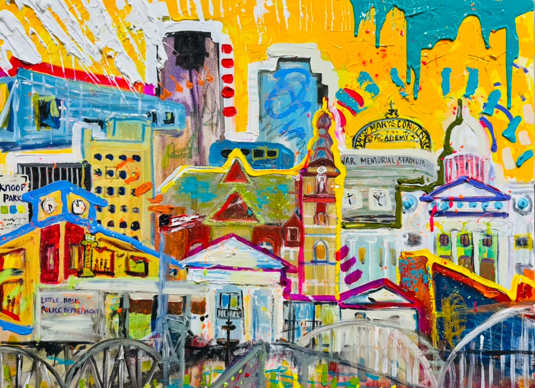 Little Rock with the Heights and Hillcrest, 8x10 inch matted canvas print by Tracee Gentry Matthews