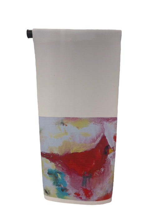 Cardinal tea towel printed from an original painting by Tracee Gentry Matthews