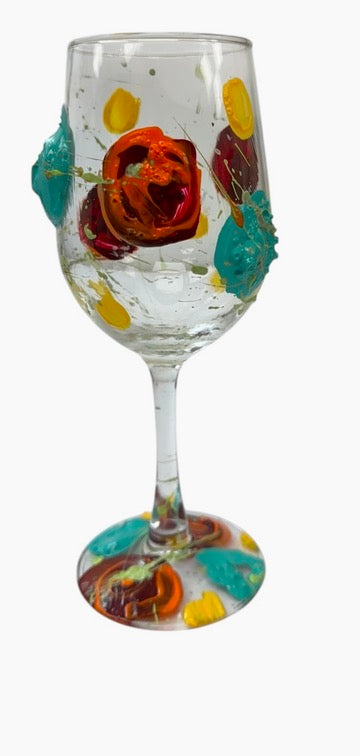 Colorful hand-painted wine glass by Tracee Gentry Matthews