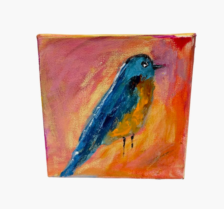 Love You bluebird, 6x6 inch small original painting by Tracee Gentry Matthews
