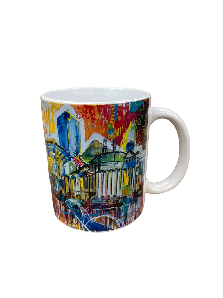 Little Rock cityscape coffee mug with art by Tracee Gentry Matthews