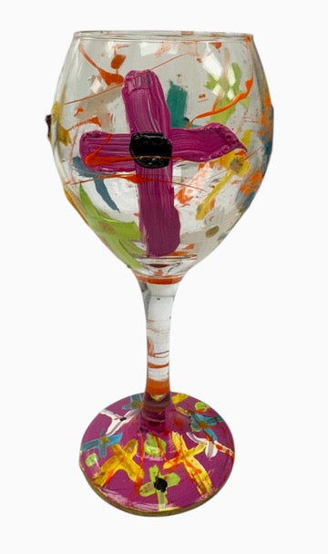 Hand-painted cross wine glass by Tracee Gentry Matthews
