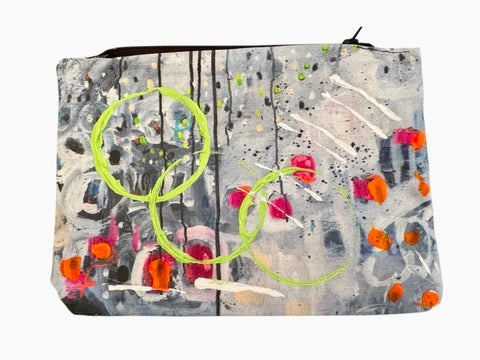 One-of-a-kind stitched black and white bag with green circles by Tracee Gentry Matthews