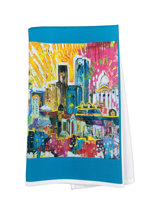 Little Rock Heights cityscape tea towel by Tracee Gentry Matthews