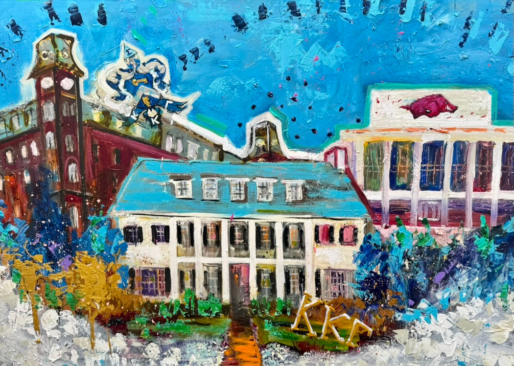 Kappa House and University of Arkansas, 8x10 inch matted canvas print by Tracee Gentry Matthews