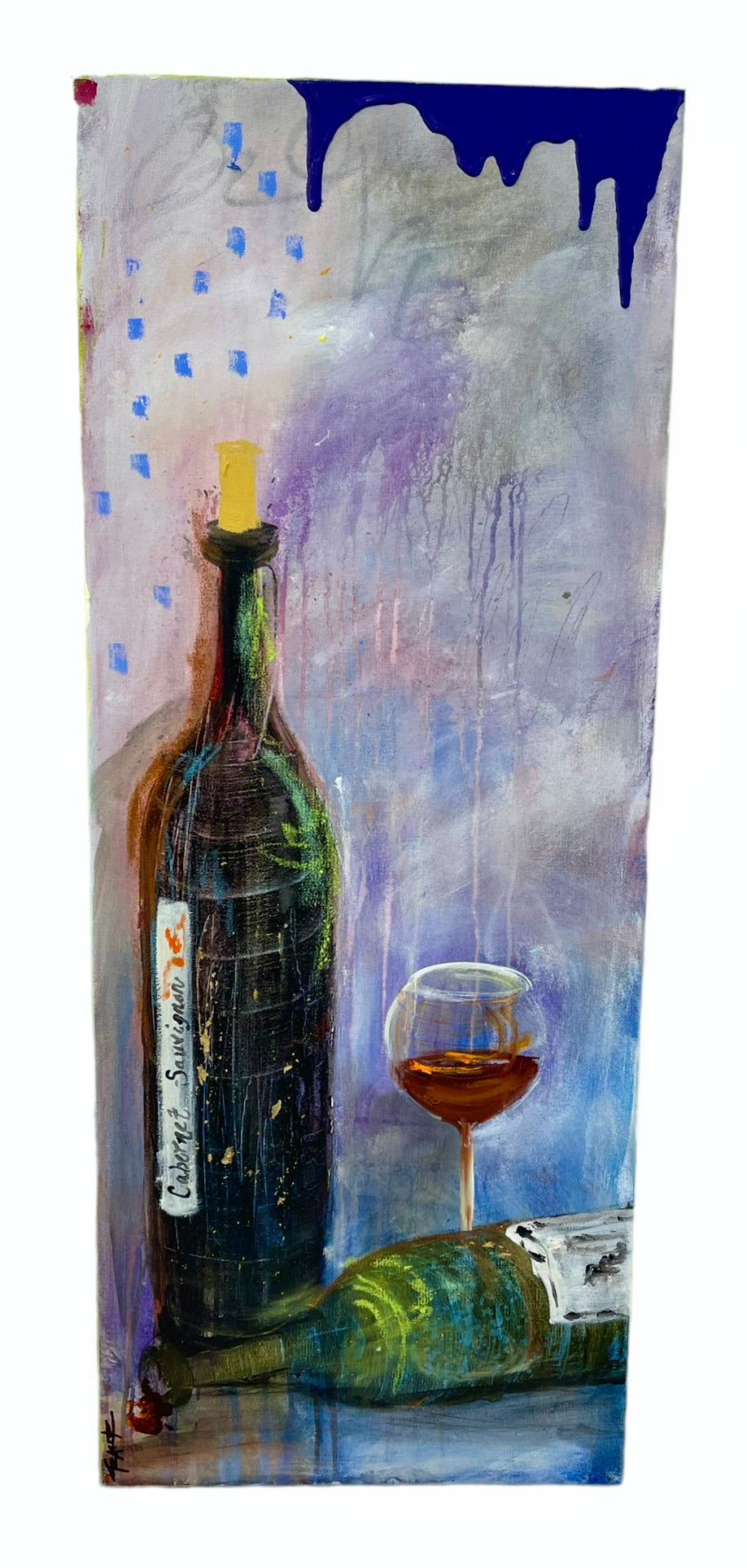 It Is Cabernet Time Anytime, 36x12 inch original wine painting by Tracee Gentry Matthews