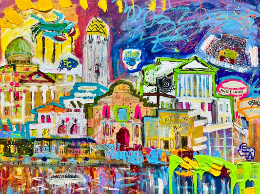 San Antonio, Texas with elements of Texas, painting by Tracee Gentry Matthews, sold