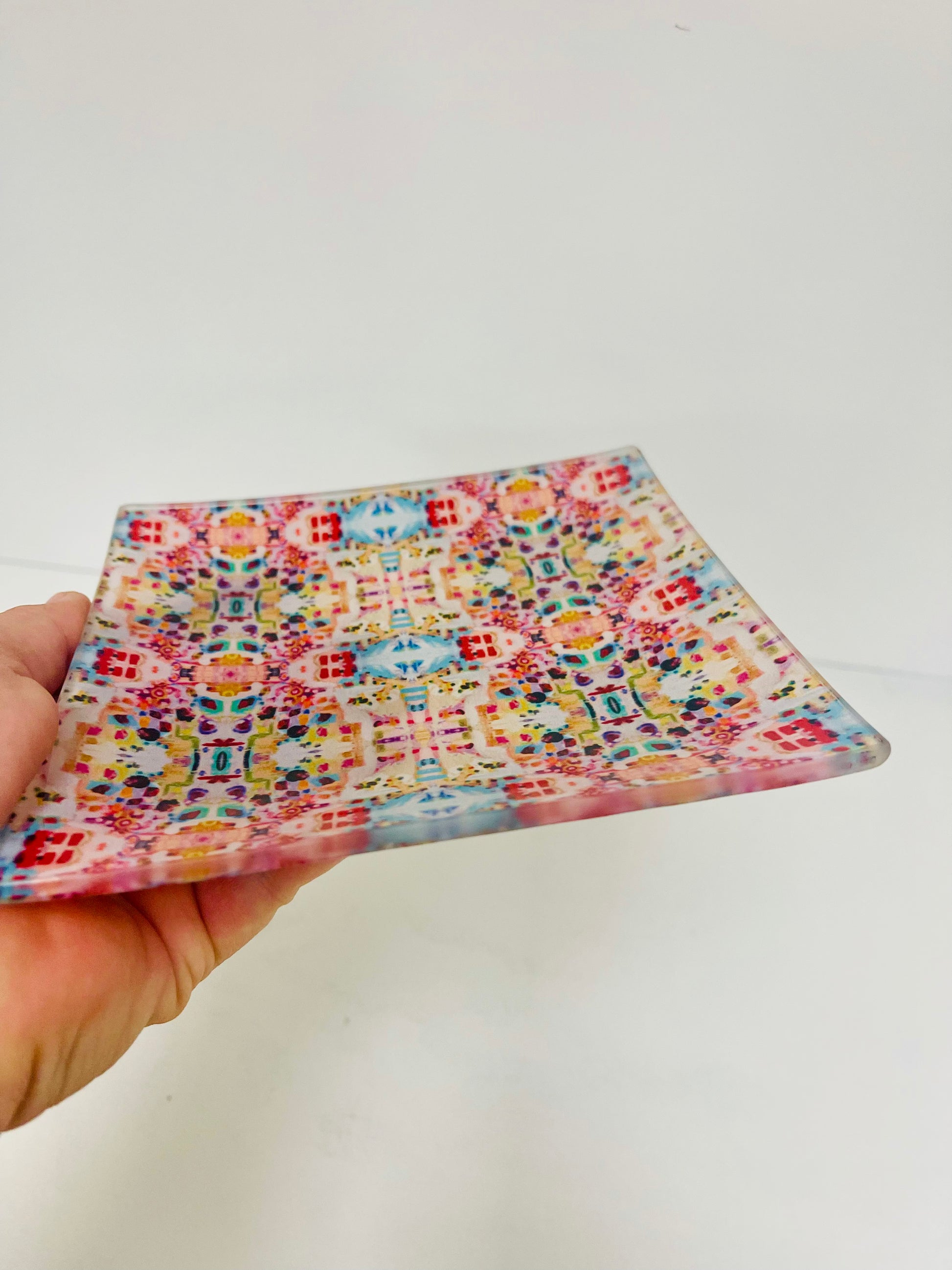 Pink, blue and gold glass tray by Tracee Gentry Matthews, view 2