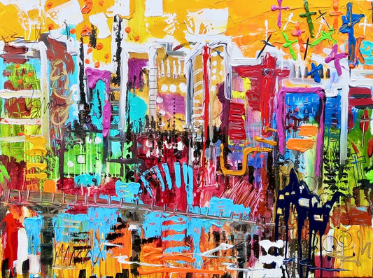 Abstract cityscape, 8x10 inch matted canvas print by Tracee Gentry Matthews