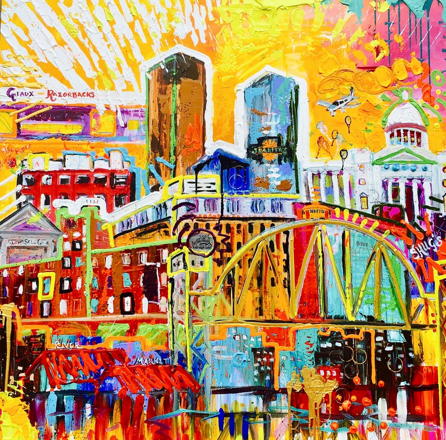 Little Rock with LSU landmarks, 8x10 inch matted canvas print by Tracee Gentry Matthews
